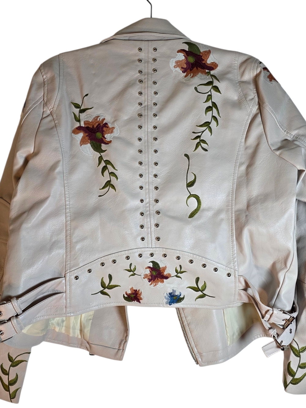 LV Varey Lin Floral Embroidered Moto Jacket Cream Studded Faux Leather XL NWT - Picture 2 of 10